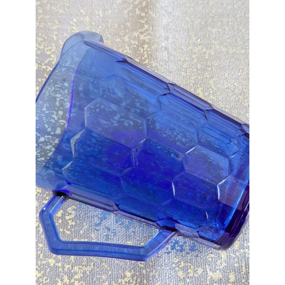 Vintage Shirley Temple 4.5” Tall Cobalt Blue Depression Glass Cream Pitcher 30s